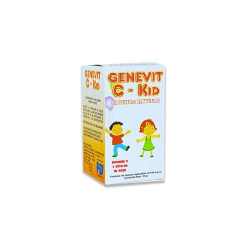 VITAMINA C, PÉTALOS DE ROSA. GENEVIT C-KID 60 TABLETAS MASTICABLES 500mg