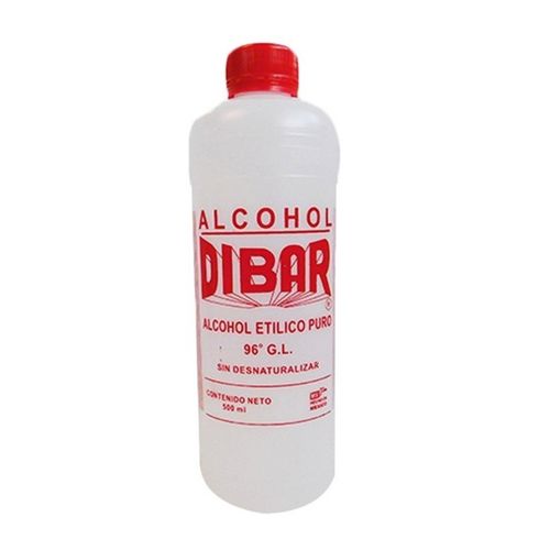 ALCOHOL ETÍLICO 96º GL SIN DESNATURALIZAR ROJO 500 mL, DIBAR