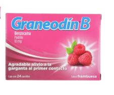 BENZOCAINA 10 mg, 24 pastillas, GRANEODIN B FRAMBUESA
