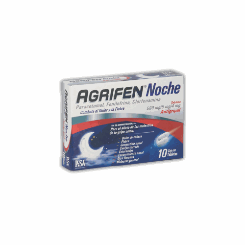 PARACETAMOL/FENILEFRINA/CLORFENAMINA, 10 tab, AGRIFEN NOCHE