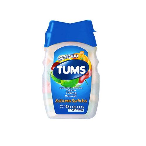 CARBONATO DE CALCIO 750 mg, 48 tab, TUMS SABORES SURTIDOS