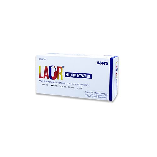 AMPICILINA/METAMIZOL/GUAIFENESINA/LIDOCAINA/CLORFENAMINA c/3 amp 3 jeringas LAUR ADULTO