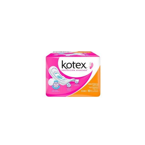 TOALLA FEMENINA CON ALAS 10 toallas, KOTEX NATURAL FLEX ANATOMICA