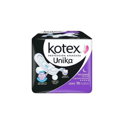 TOALLA FEMENINA CON ALAS 10 toallas, KOTEX UNIKA NOCTURNA