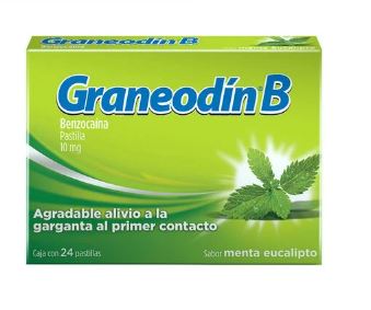 BENZOCAINA 10 mg, 24 pastillas, GRANEODIN B MENTA-EUCALIPTO