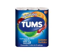 CARBONATO DE CALCIO 750 mg, 3 rollos c/8 tab, TUMS sabores surtidos