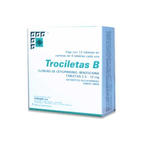 CETILPIRIDINIO BENZOCAINA 2.5/10 MG SABOR LIMON, TROCILETAS B 12  tab