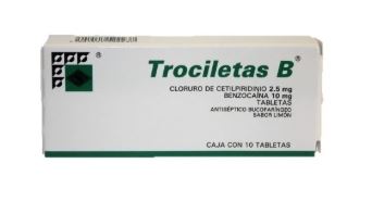 CETILPIRIDINIO BENZOCAINA 1.4/10 MG SABOR LIMON, TROCILETAS B 10  tab