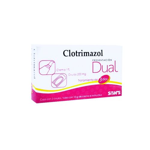 CLOTRIMAZOL 1% CREMA CON 3 OVULOS DE 200MG , CLOTRIMAZOL DUAL 20  grs