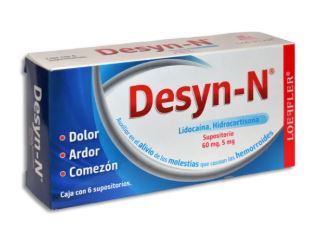 LIDOCAINA/HIDROCORTISONA 60/5 mg, 6 sup, DESYN-N