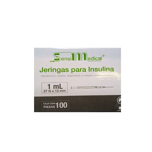 JERINGA INSULINA 1 ml, 27GX13 mm GRIS, 100 pz, SENSI MEDICAL