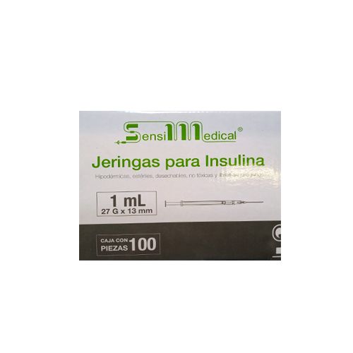 [7506022301888] JERINGA INSULINA 1 ml, 27GX13 mm GRIS, 100 pz, SENSIMEDICAL