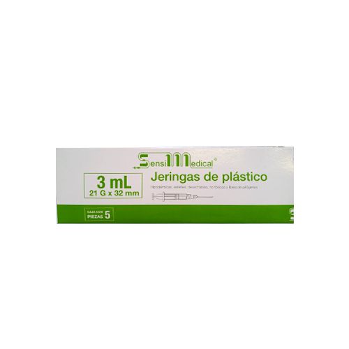 [7506022305381] JERINGA 3 ml VERDE 21GX32 mm, c/5 pz, SENSIMEDICAL