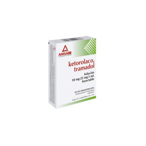 LKETOROLACO/TRAMADOL 10 mg-25 mg/1 ml, c/3 amp AMSA