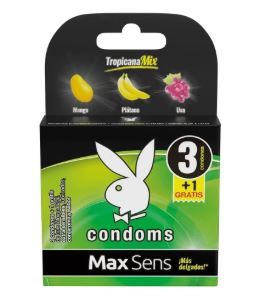 [7503014377197] CONDONES c/3 pz, MAXSENS PLAYBOY TROPICANA MIX