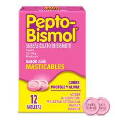 [7500435131834] SUBSALICILATO DE BISMUTO 262.4 mg, 12 tab, PEPTO BISMOL