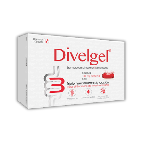 [7503027446255] BROMURO DE PINAVERIO/DIMETICONA 100/300 mg, 32 cap, DIVELGEL