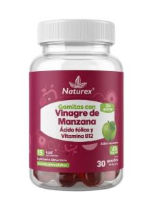[7502259892410] VINAGRE DE MANZANA/ACIDO FOLICO/VITAMINA B12, 30 gomitas de 3 g, NATUREX