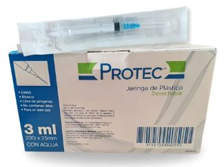 [37501048660965] JERINGA 3 ml AZUL 23X25, 100 pz, PROTEC