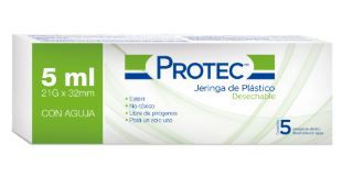 [7501048660568] JERINGA 5 ml VERDE 21X32, 5 pz, PROTEC