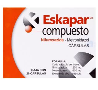 [7501089809445] NIFUROZAXIDA/METRONIDAZOL 200/600 mg, 20 cap, ESKAPAR COMPUESTO