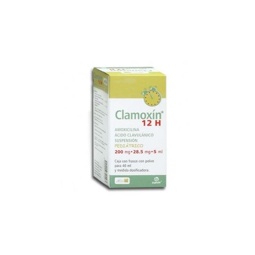AMOXICILINA TRIHIDRATADA ACIDO CLAVULANICO 200/28.5 MG/5 ML , CLAMOXIN 12H  PED 40 ml susp