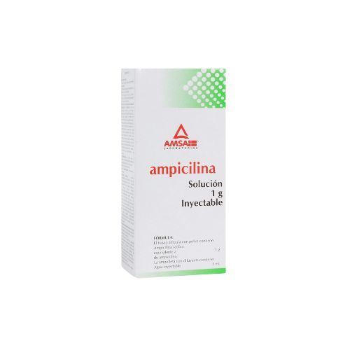AMPICILINA SODICA 1 g c/DILUYENTE 5 ml, 1 amp, AMSA