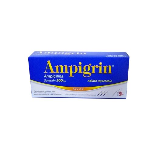 AMPICILINA/CLORFENAMINA/GUAYACOL/LIDOCAINA, 3 amp, AMPIGRIN AD