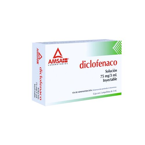 DICLOFENACO SODICO SOL INY 75.0 mg/3 ml, 2 amp, AMSA