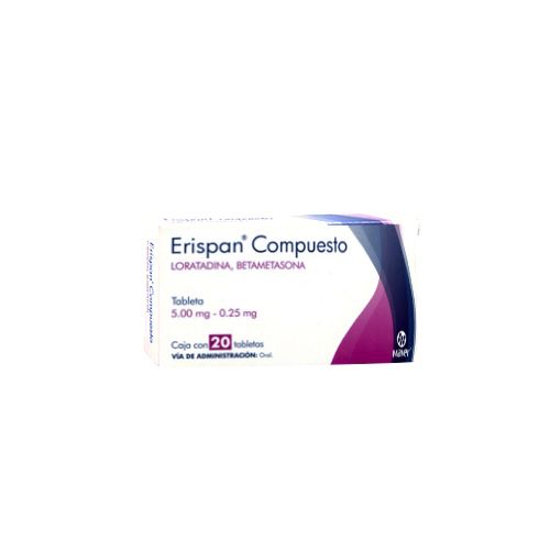LORATADINA BETAMETASONA 5mg/0.25 mg 20 cap, ERISPAN COMPUESTO