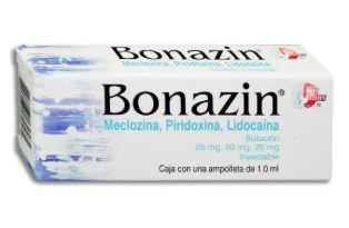 [780083139575] MECLIZINA PIRIDOXINA A CLORHIDRATO DE 25/50/25 mg, 1 amp, BONAZIN