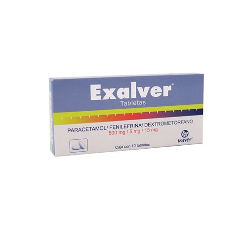 PARACETAMOL/FENILEFRINA/DEXTROMETORFANO 500/5/15 mg, 10 tab, EXALVER NF