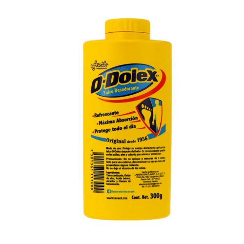 [7501361113000] TALCO P/ PIES AMARILLO GRANDE, O-DOLEX 300 grs pza